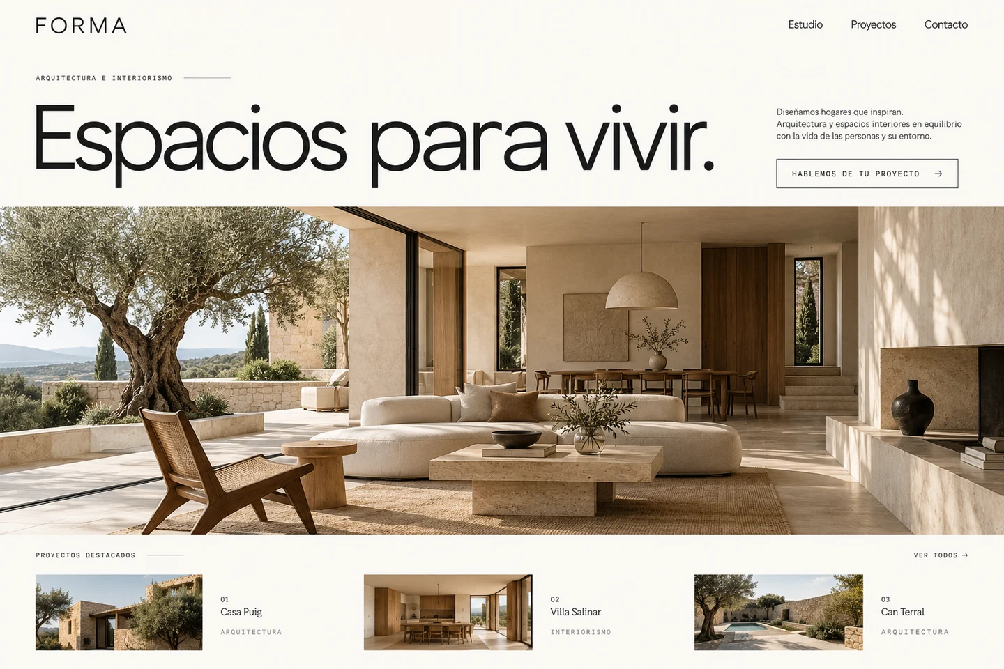 Propuesta visual generada con IA: página de arquitectura e interiorismo Forma