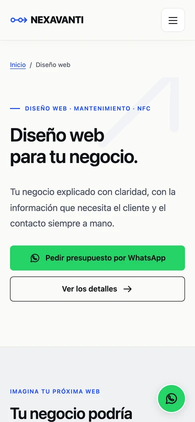Captura real en móvil de nuestra página de diseño web